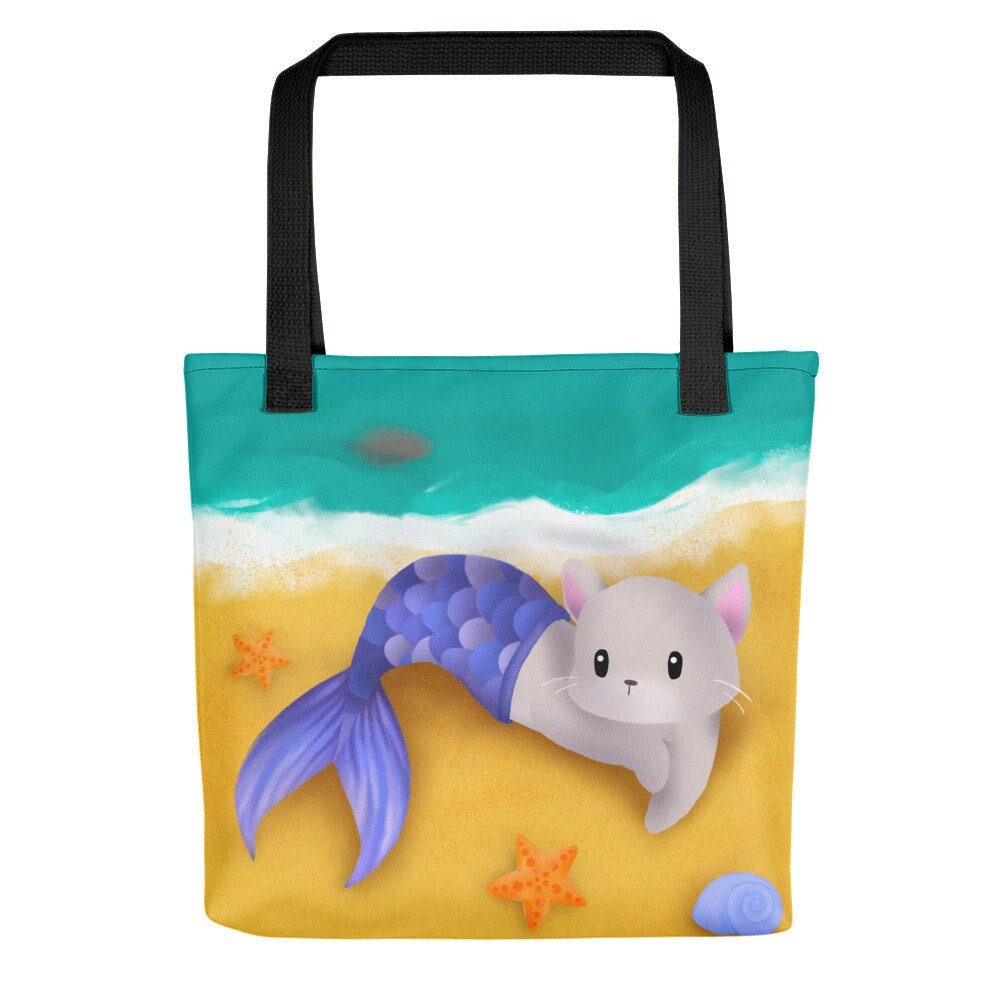 Purrmaid II Tote bag (via Printful), Bags, Shopping Totes