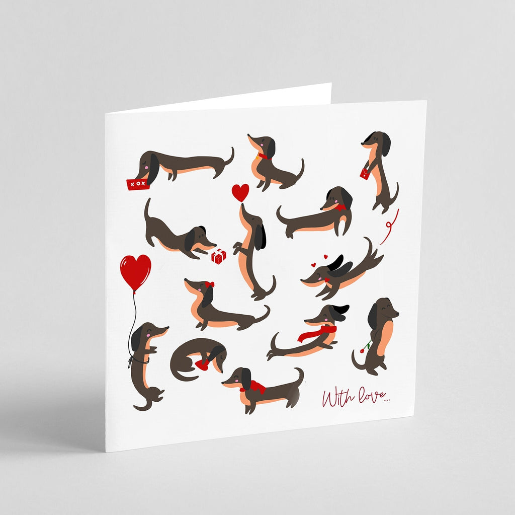 Valentines Day Card - Cute Dachshunds, With Love -Greeting Card, Greeting Cards/Postcards, Greeting & Note Cards