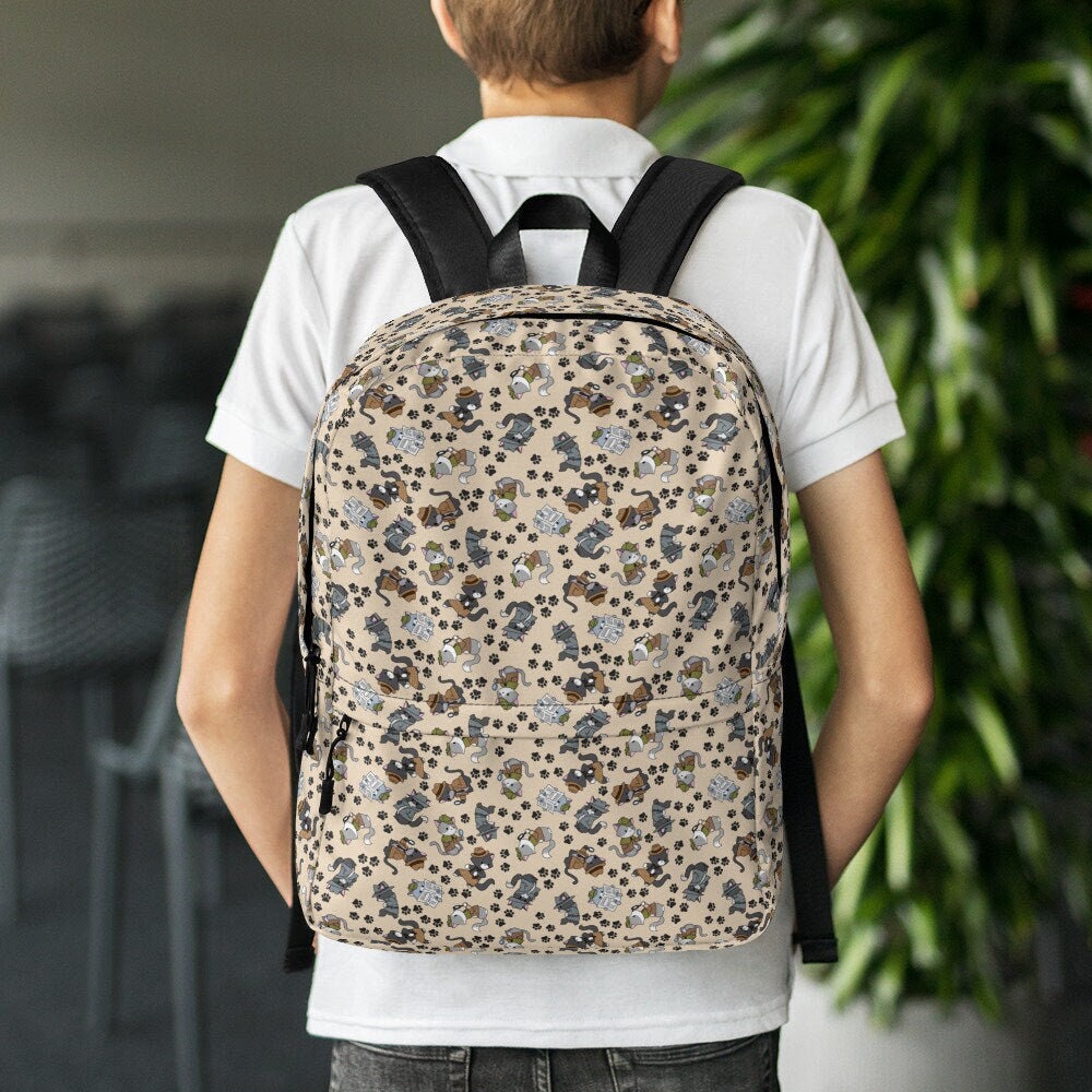 Kitty Detective Patterned Backpack, Bags, Backpacks