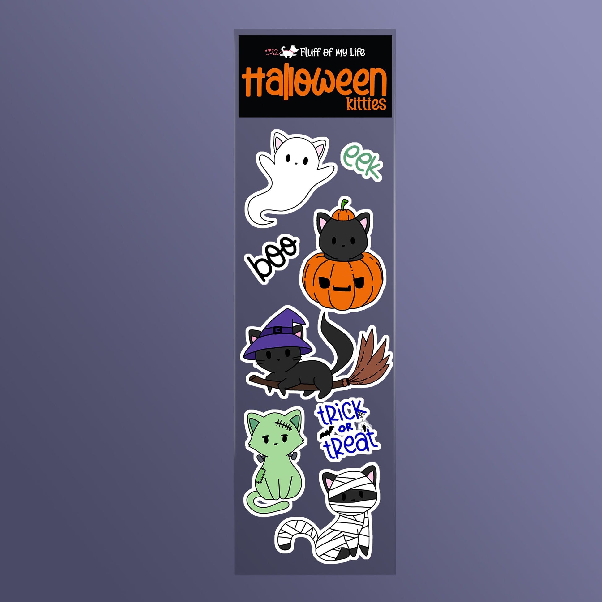 Sticker Sheet - Halloween Kitties (2&quot; x 7&quot;), Sticker Sheet, Decorative Stickers