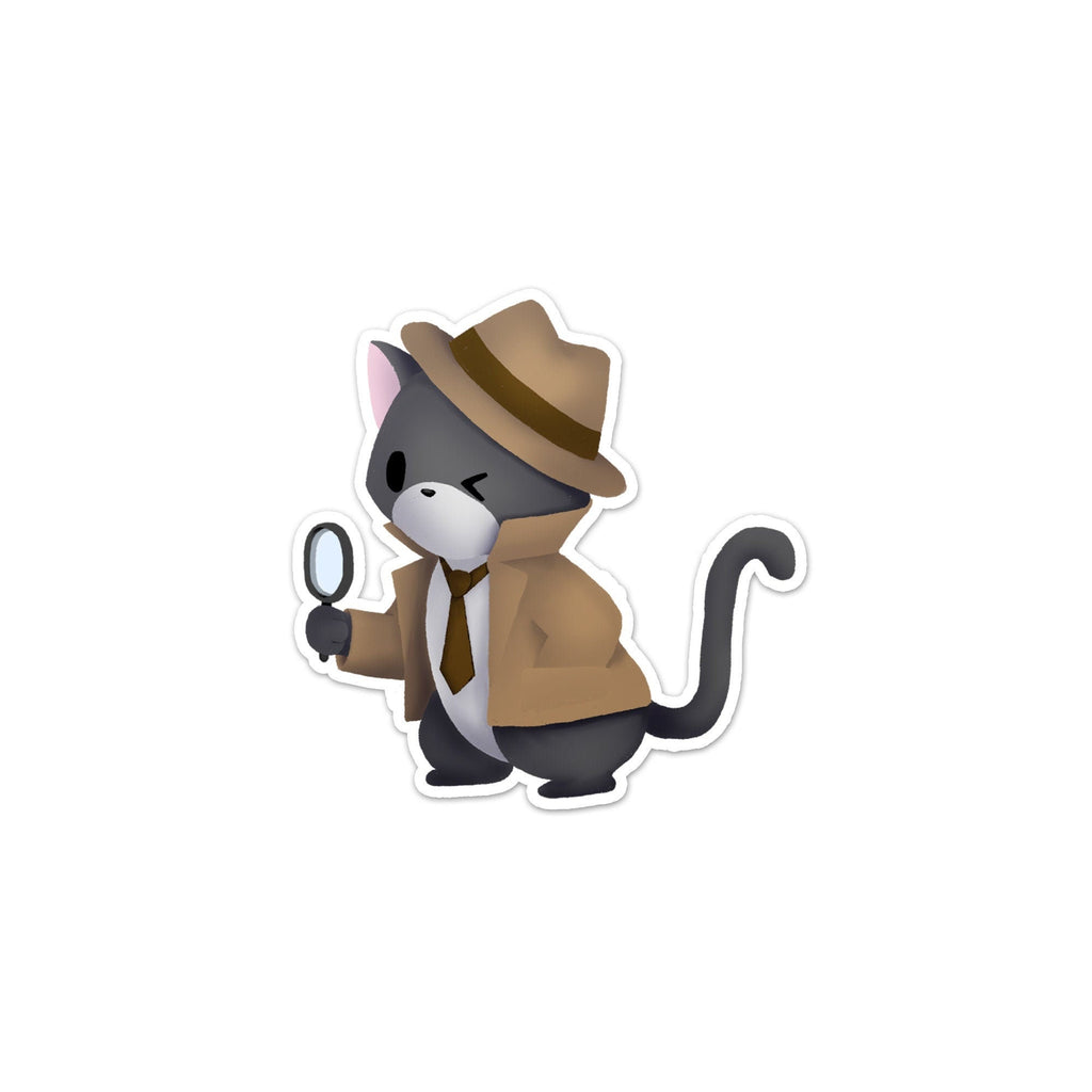 Cat Detective I - Sticker (Grey Cat with Brown Fedora Hat & Coat), Stickers, Decorative Stickers