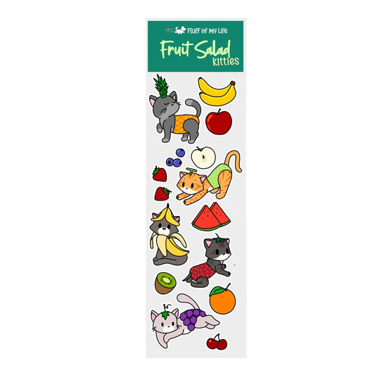 Sticker Sheet - Fruit Salad Kitties (2&quot; x 7&quot;), Sticker Sheet, Decorative Stickers