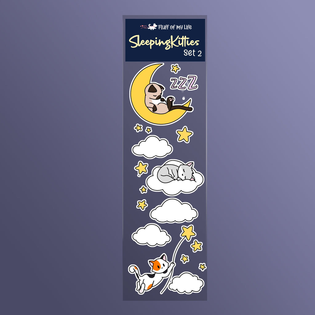 Sticker Sheet - Sleeping Kitties Set 2 (2&quot; x 7&quot;), Sticker Sheet, Decorative Stickers