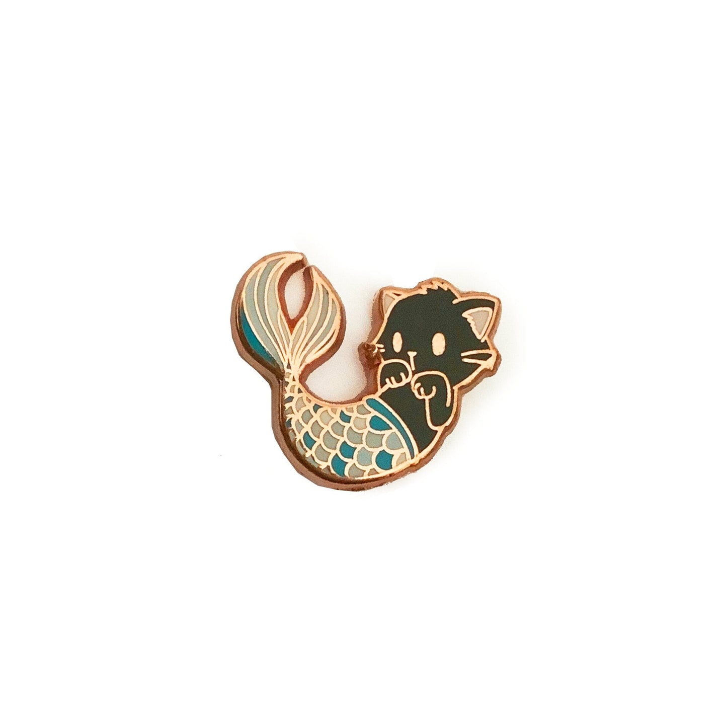 Purrmaid III - Small Enamel Pin (Black Cat with Blue Mermaid Tail, Kawaii Lapel Pin), Pins, Brooches & Lapel Pins