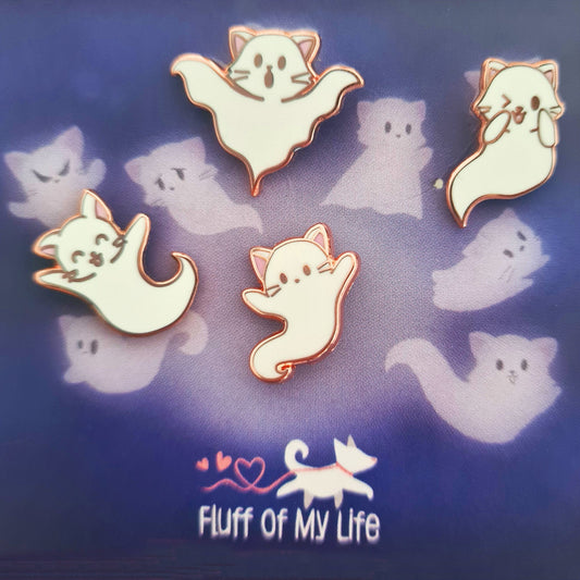 Ghost Kitties Set A, Set of 4 - Tiny Enamel Pins, Mini Pin Set, Pins, Brooches & Lapel Pins