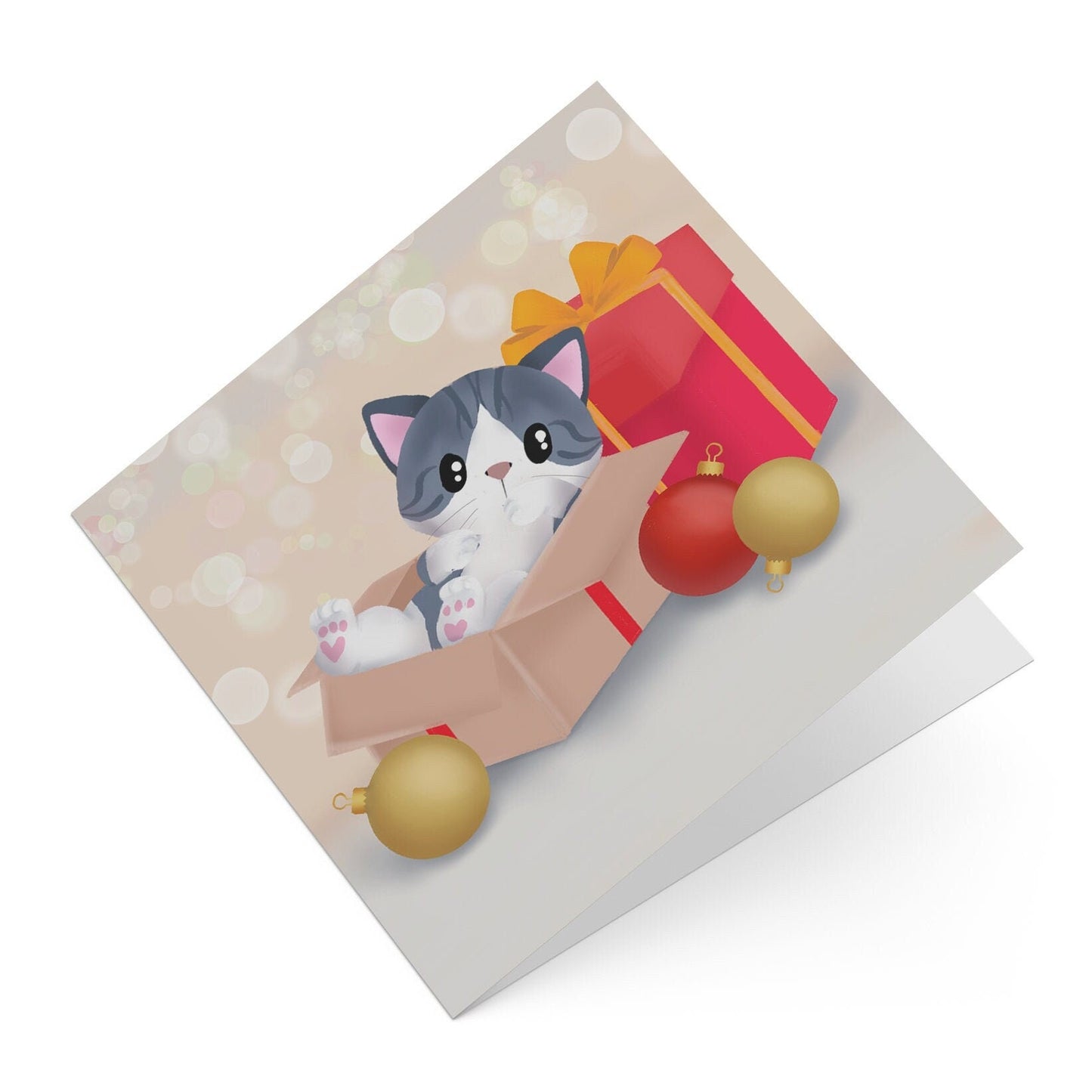 Holiday Greeting Card - Giftwrapped Kitty (Christmas Greeting Cards, Charity Christmas Card, Cute Dog Card), Greeting Cards/Postcards, Greeting & Note Cards