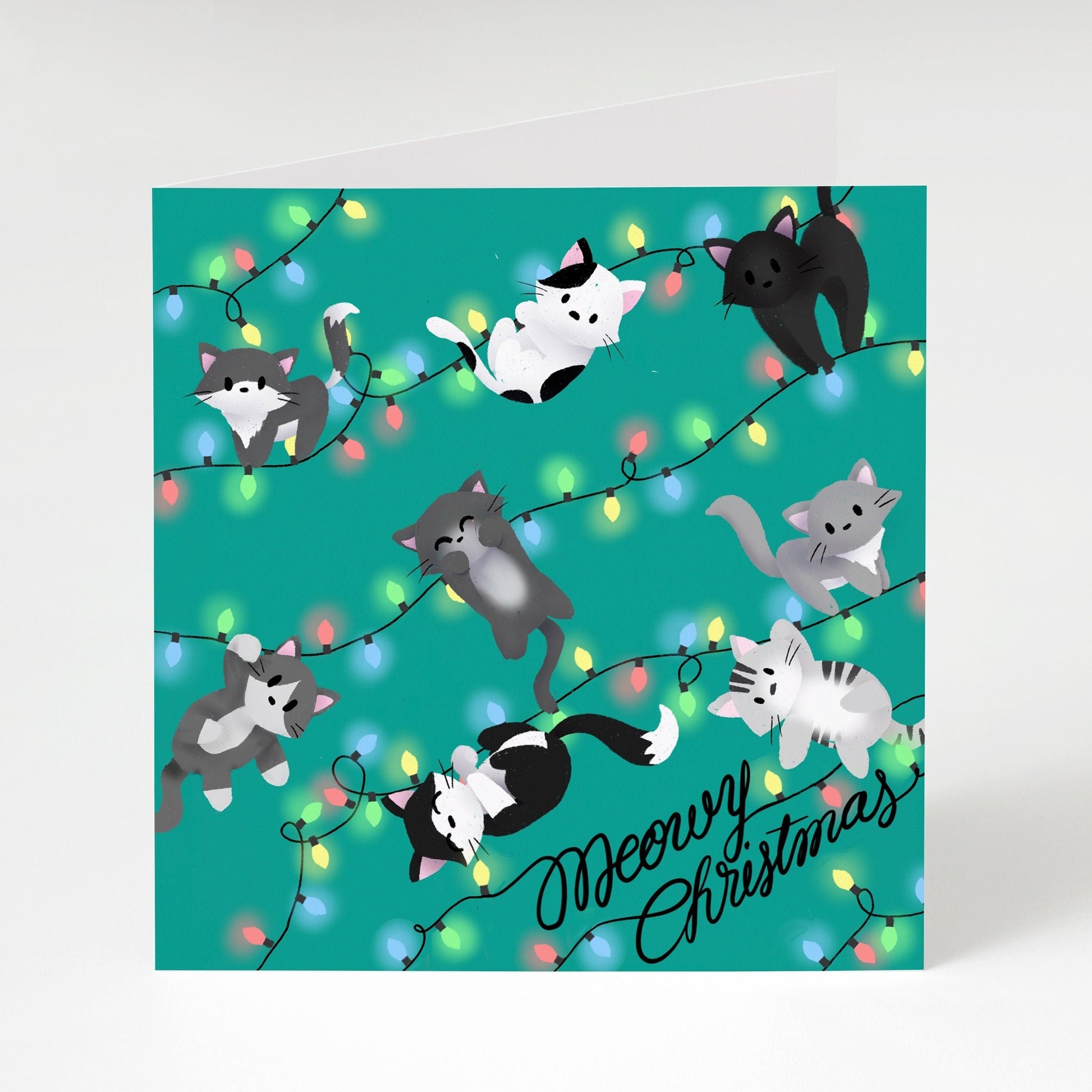 Holiday Greeting Card - Xmas Light Kitties (Christmas Greeting Cards, Charity Christmas Card, Cute Dog Card), Greeting Cards/Postcards, Greeting & Note Cards