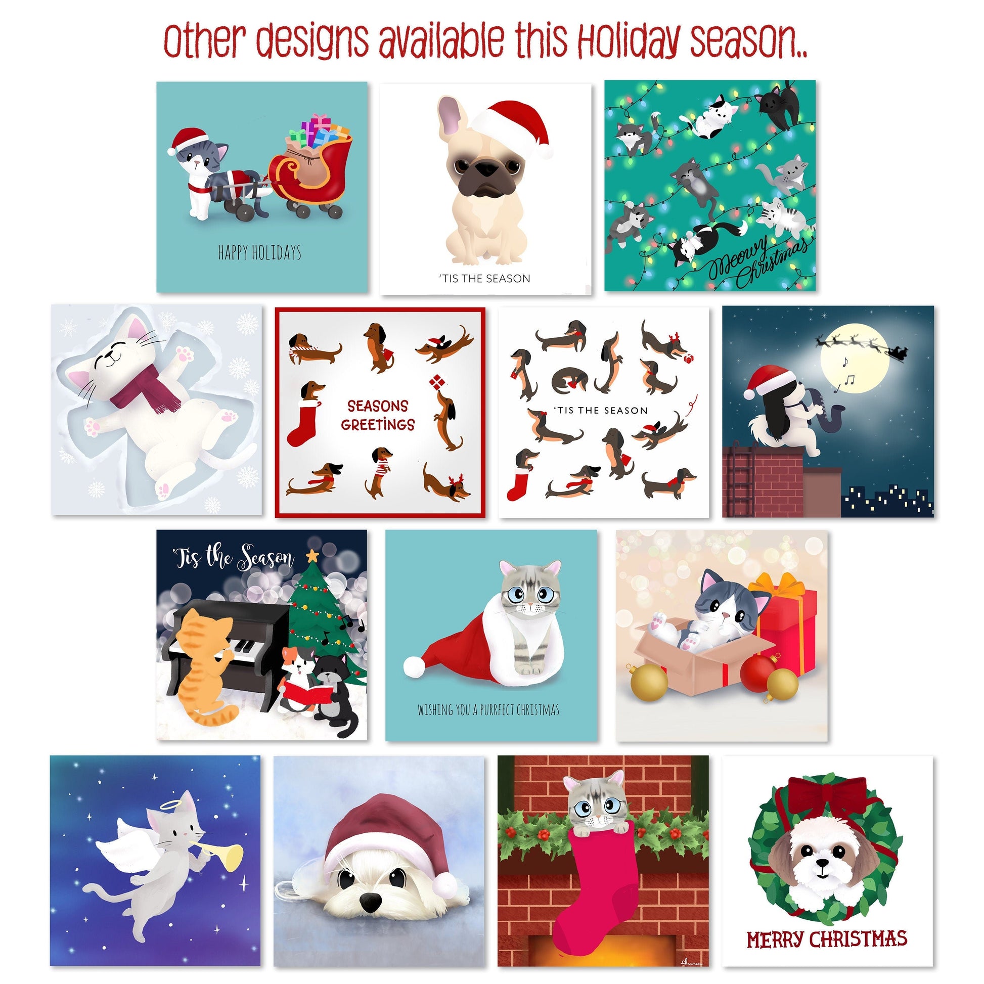 Holiday Greeting Card - Xmas Light Kitties (Christmas Greeting Cards, Charity Christmas Card, Cute Dog Card), Greeting Cards/Postcards, Greeting & Note Cards
