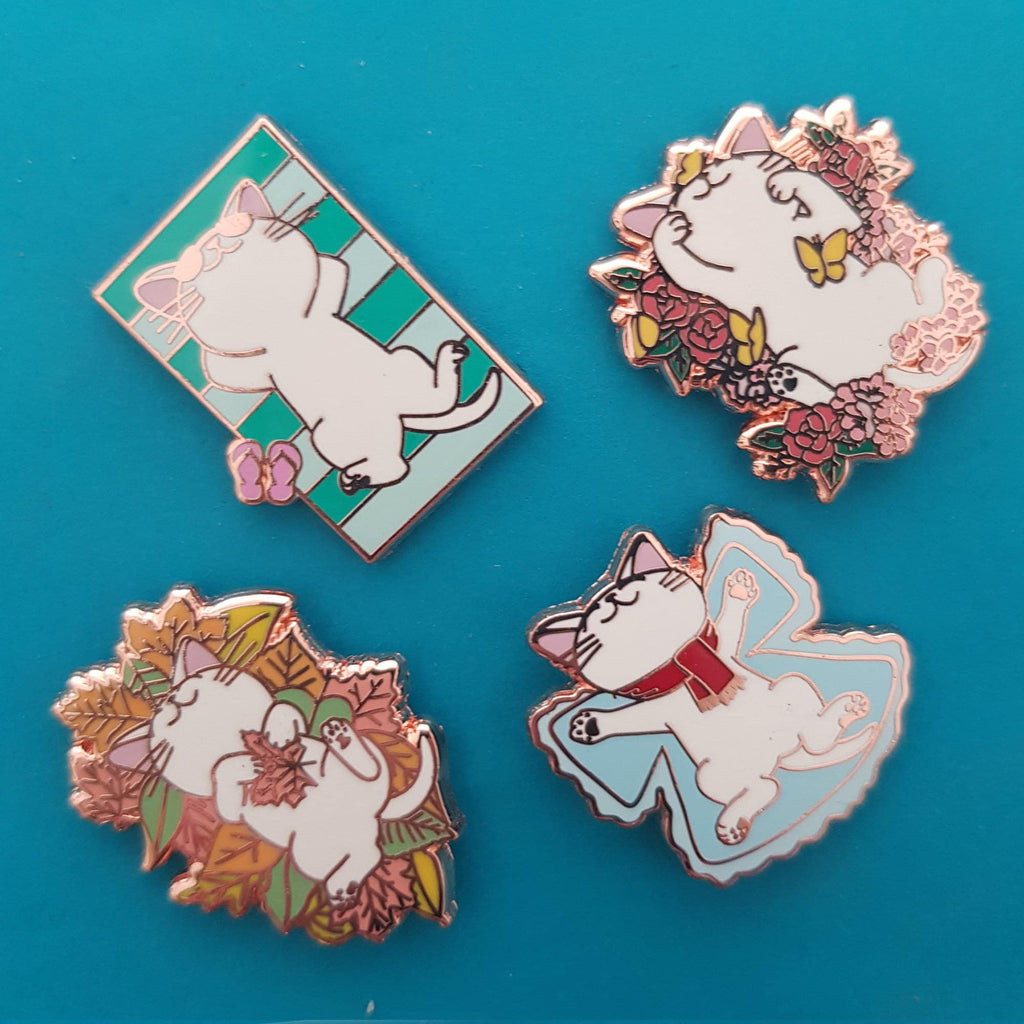 Kitties in Season Collection - Winter, Spring, Summer, Autumn (Set of 4 Enamel Pins), Pins, Brooches & Lapel Pins