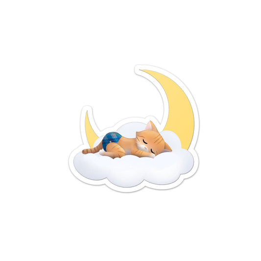 Sleeping Kitties - Reecie - Vinyl Sticker, Sleeping Ginger Tabby Cat on Cloud with Moon, Stickers, Decorative Stickers