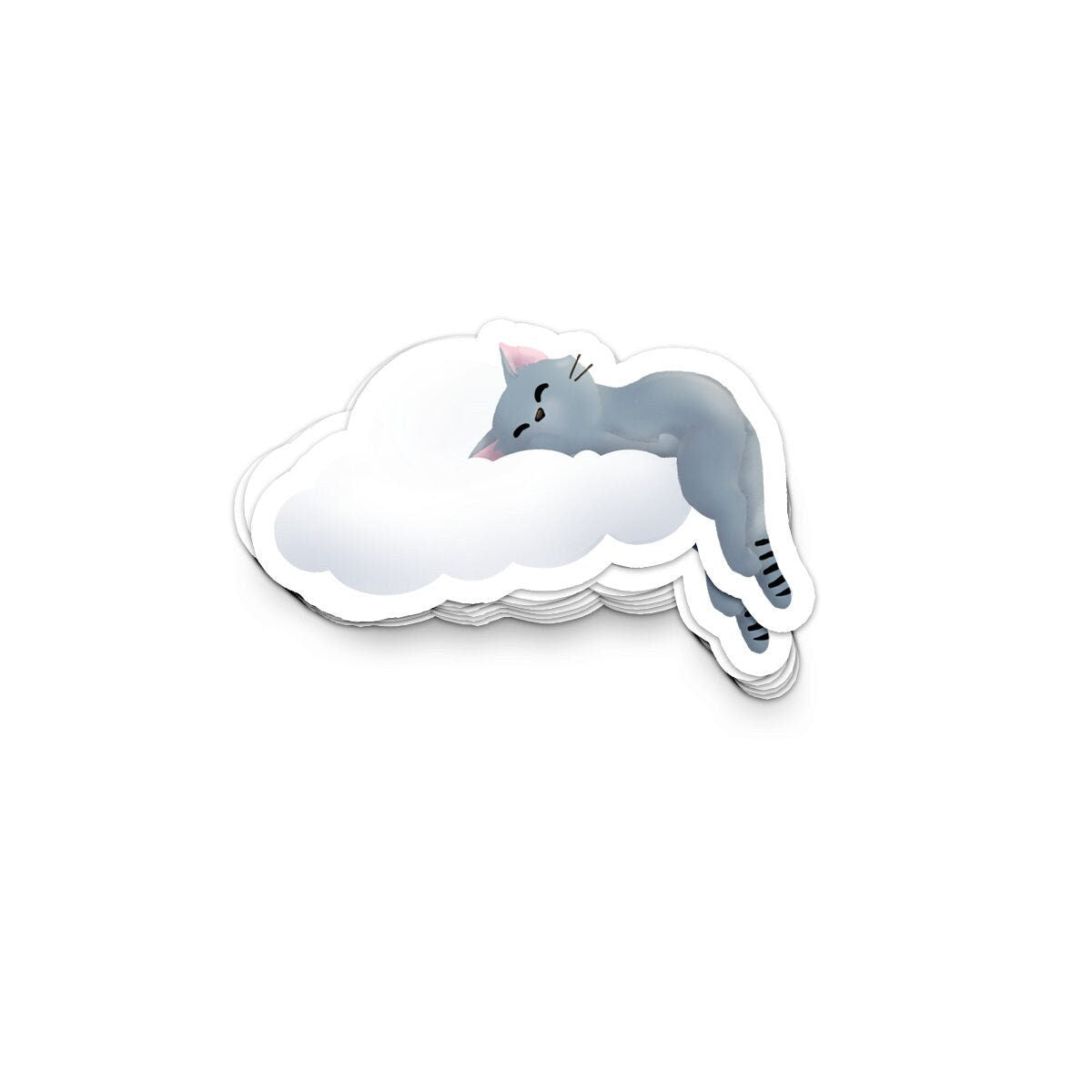 Sleeping Kitties - Grey Kitty on Cloud (Sherman) - Vinyl Sticker, Stickers, Decorative Stickers