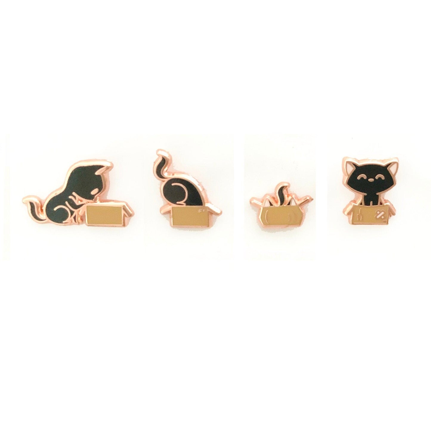 Kitty VS Box - Tiny Enamel Pin Set of 4, Black Cat Pin, Pins, Brooches & Lapel Pins
