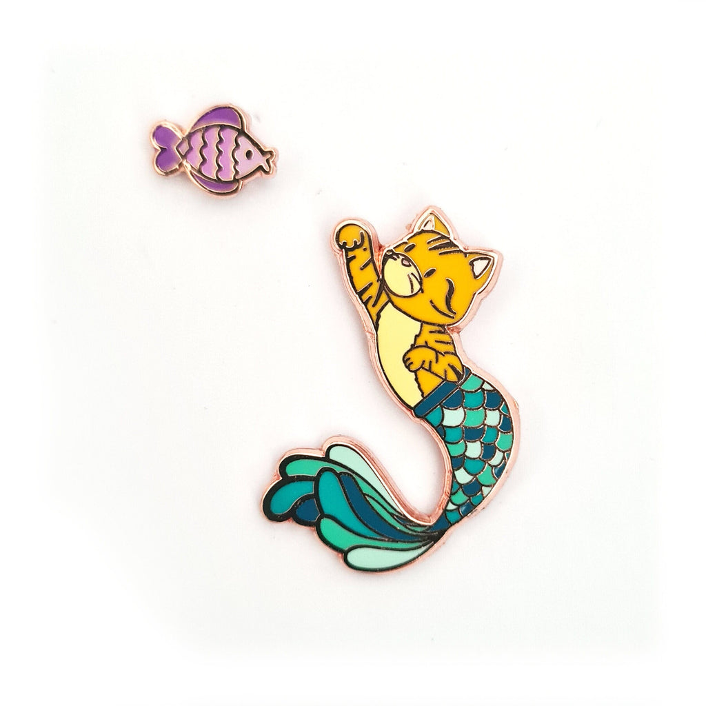 Purrman Jude (Purrmaid of the Month, January 2002)- Small Enamel Pin + Bonus Fishy Mini Pin, Charity Pin, Pins, Brooches & Lapel Pins