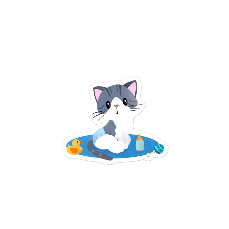 Baby Kitty on Blue Mat - Vinyl Sticker, Stickers, Decorative Stickers