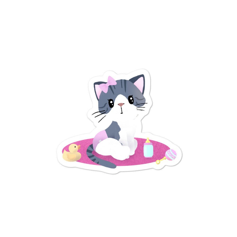 Baby Kitty on Pink Mat - Vinyl Sticker, Baby Girl, Special Needs Cat, Stickers, Decorative Stickers