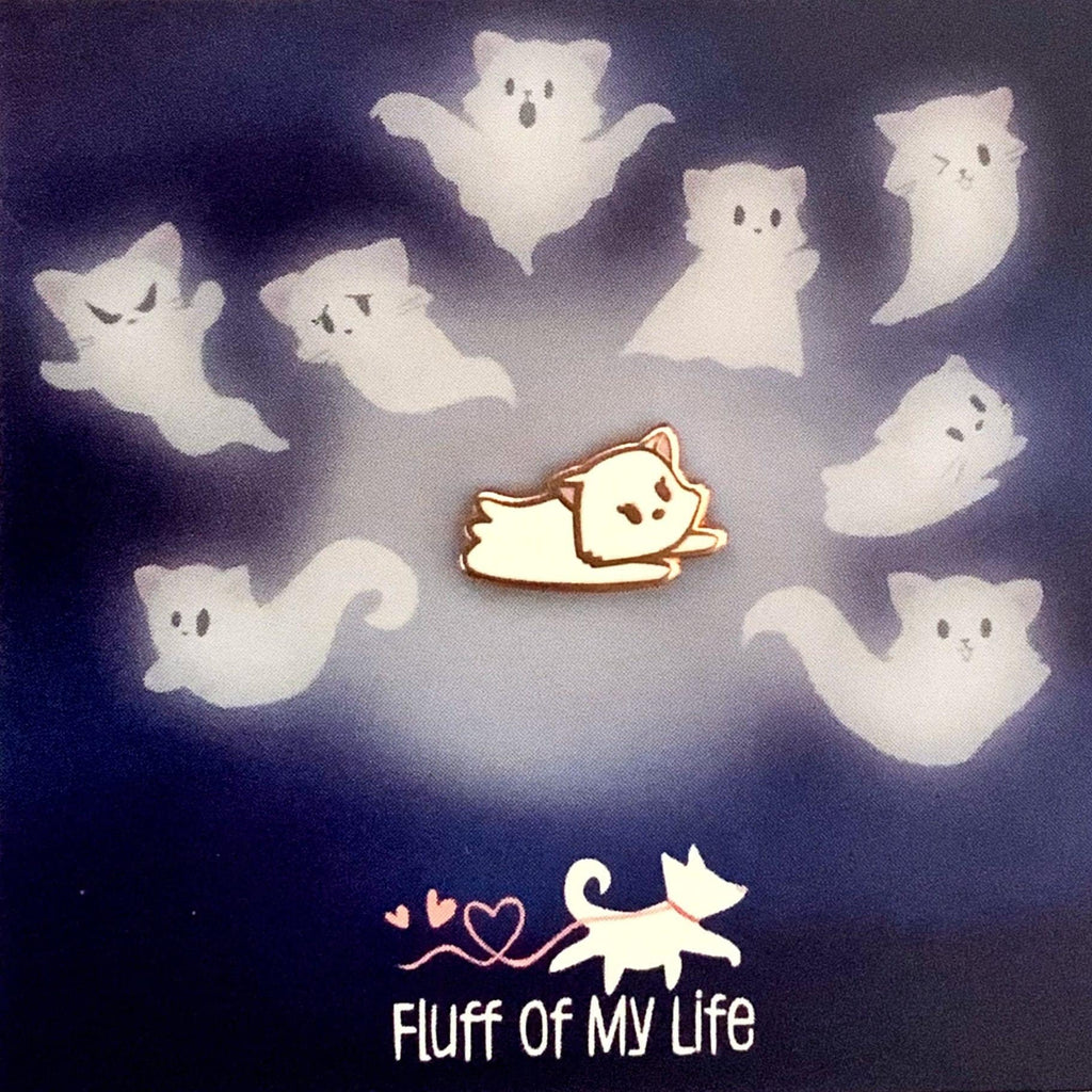 Ghost Kitty, Zoomies - Tiny Enamel Pin, Halloween Cat Pin, Pins, Brooches & Lapel Pins