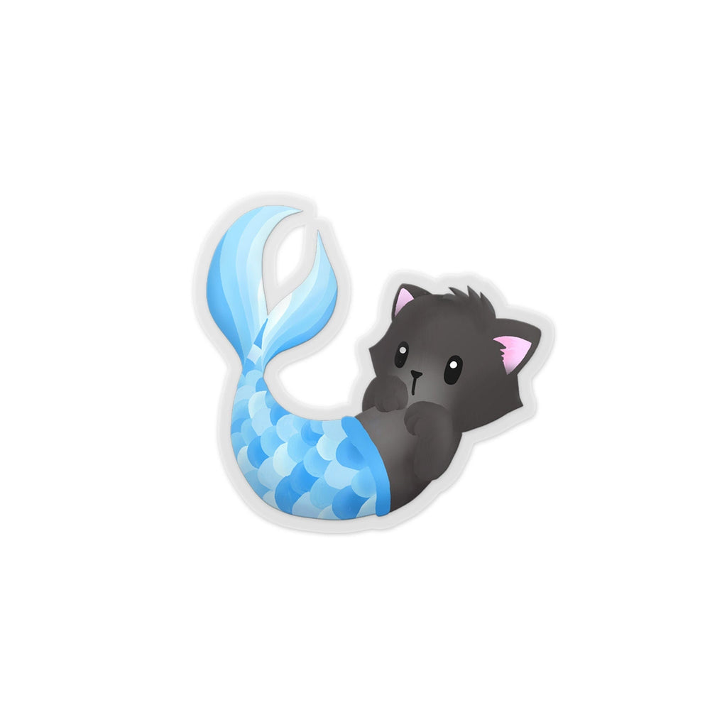 Purrmaid (Black Cat with Blue Mermaid Tail) - Vinyl Sticker, Stickers, Decorative Stickers