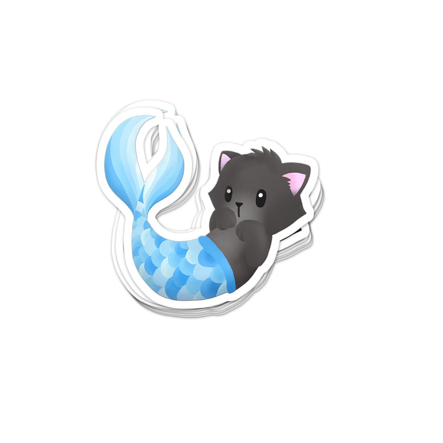 Purrmaid (Black Cat with Blue Mermaid Tail) - Vinyl Sticker, Stickers, Decorative Stickers