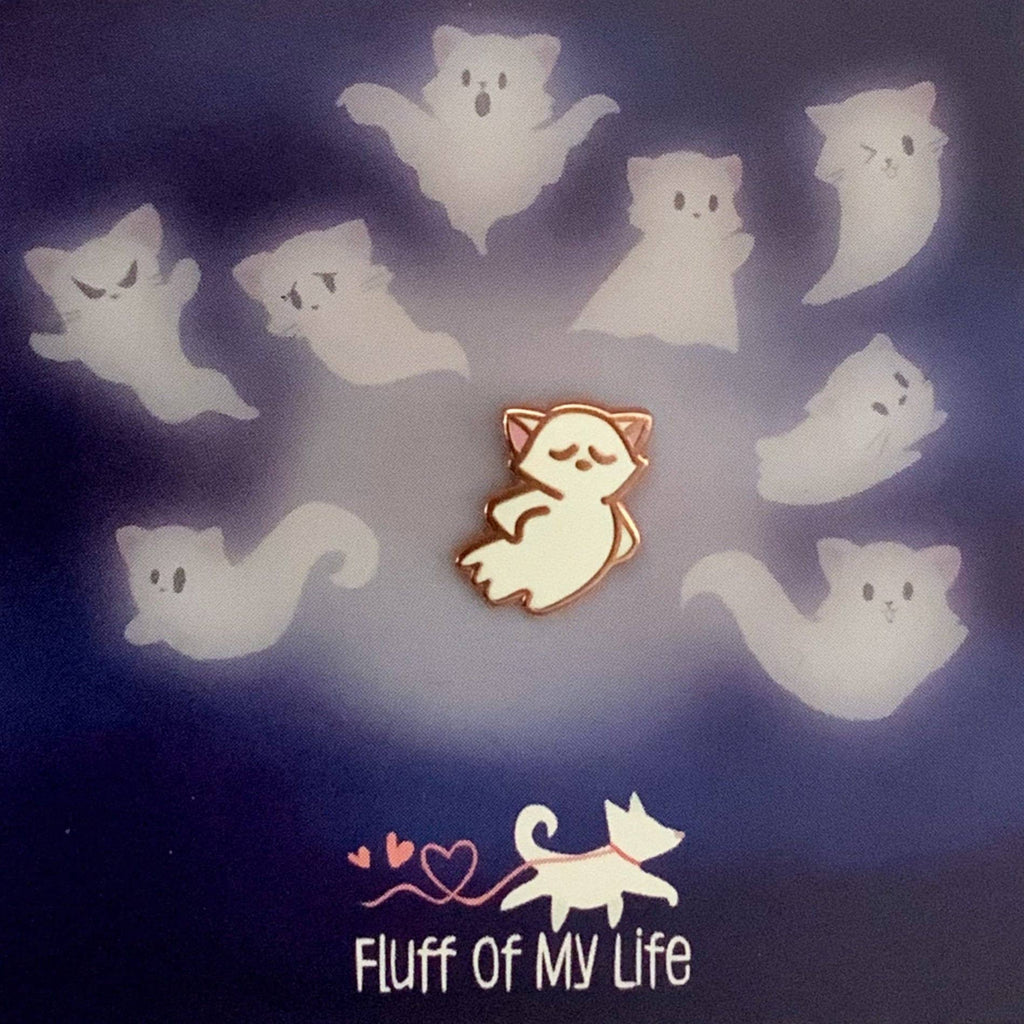 Ghost Kitty, Hmph! - Tiny Enamel Pin, Halloween Cat Pin, Pins, Brooches & Lapel Pins