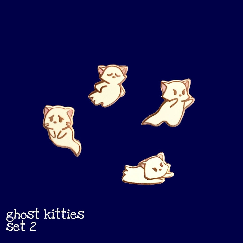 Ghost Kitty, Sad - Tiny Enamel Pin, Halloween Cat Pin, Pins, Brooches & Lapel Pins