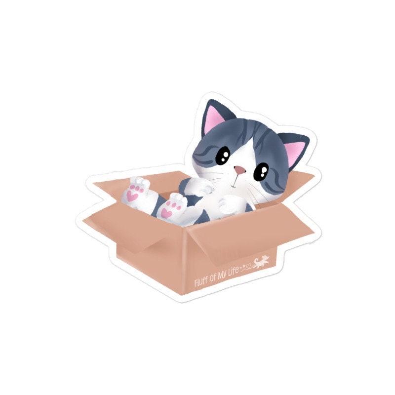 Kitty-in-a-Box Waterproof Vinyl Sticker, Stickers, Decorative Stickers