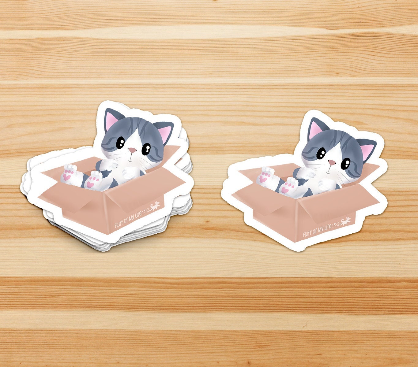 Kitty-in-a-Box Waterproof Vinyl Sticker, Stickers, Decorative Stickers