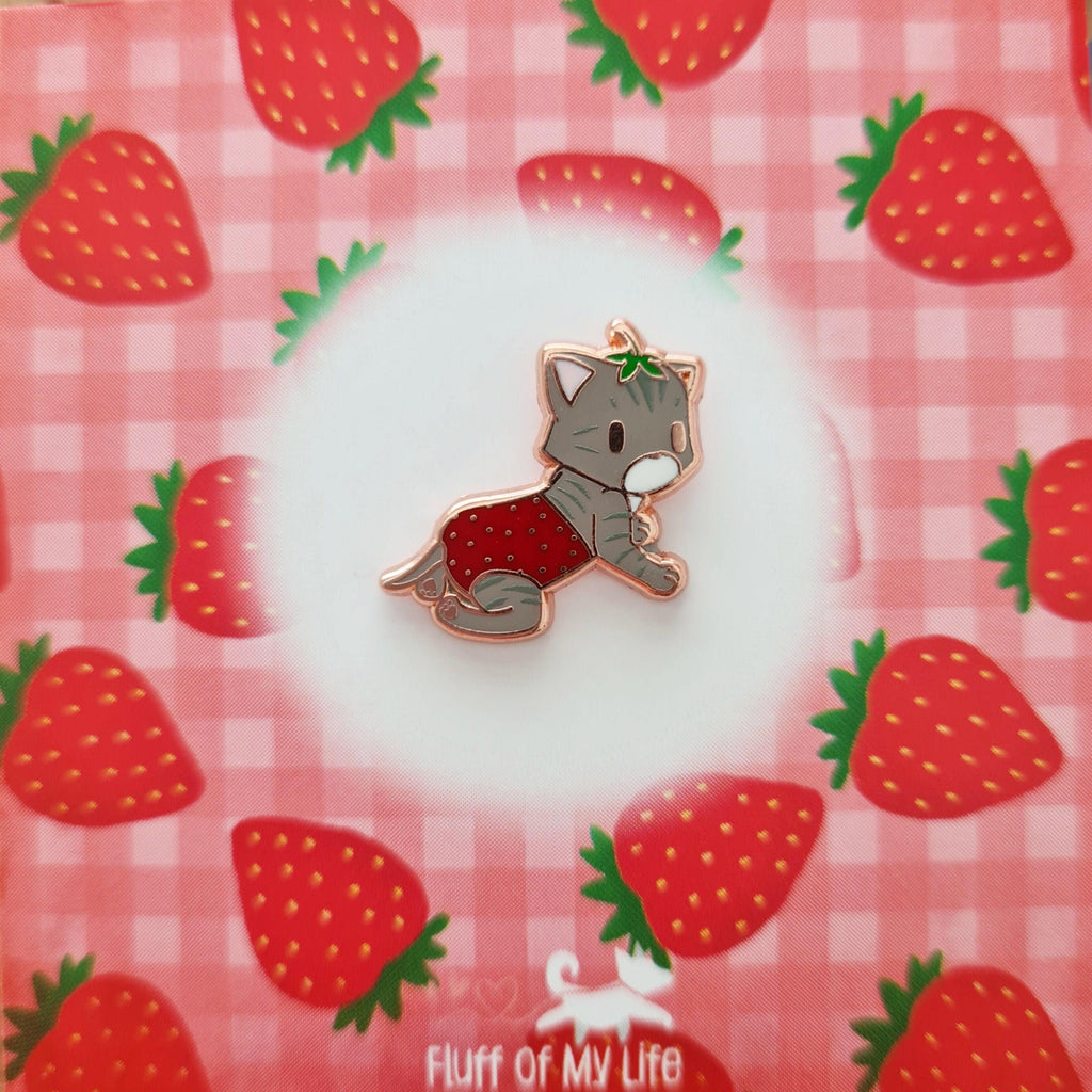 Strawberry Kitty - Small Enamel Pin, Pins, Brooches & Lapel Pins