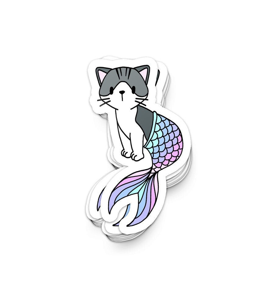 Pastel Purrmaid Sticker (Vinyl Sticker, Paper Sticker), Stickers, Decorative Stickers