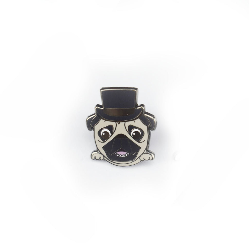 Pug with Top Hat - Small Enamel Pin, Pins, Brooches & Lapel Pins