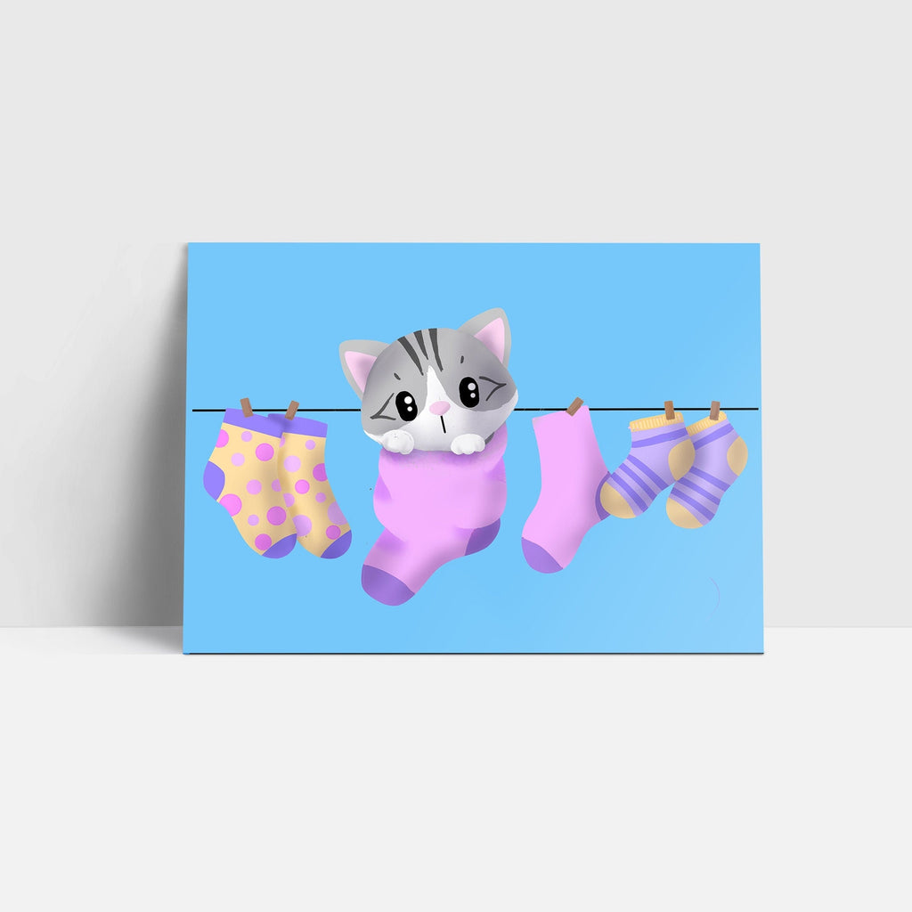 Kitty in a Sock A6 Postcard, Greeting Cards/Postcards, Post Cards