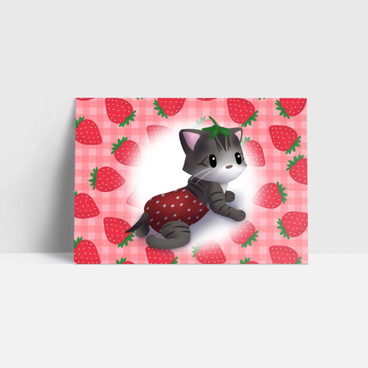 Strawberry Kitty (Teagan) A6 Postcard, Greeting Cards/Postcards, Post Cards