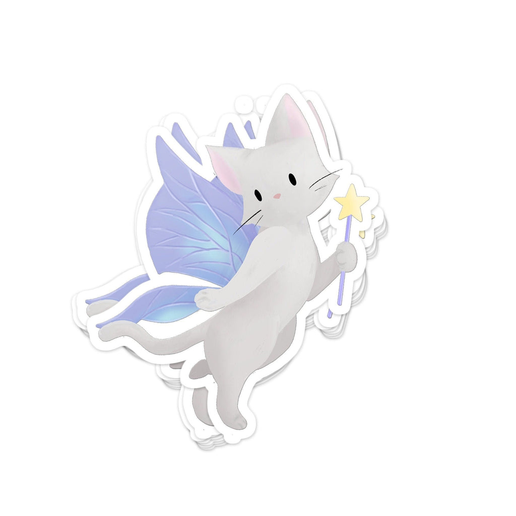 Fairy Kitty Purple/Blue Winged - Vinyl Sticker, Stickers, Decorative Stickers