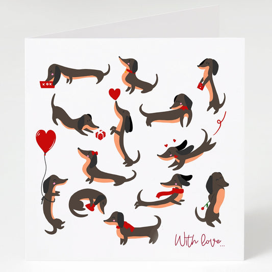 Valentines Day Card - Cute Dachshunds, With Love -Greeting Card, Greeting Cards/Postcards, Greeting & Note Cards