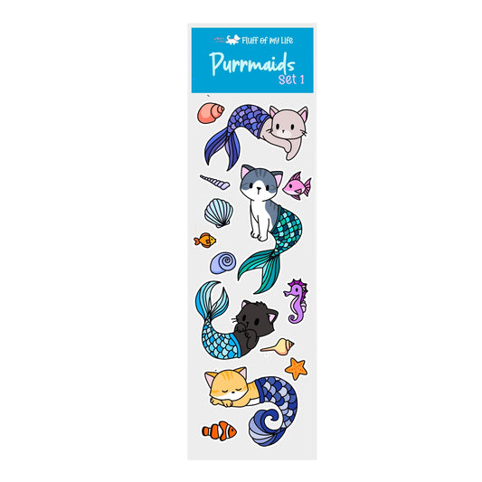 Sticker Sheet - Purrmaids Set 1 (2&quot; x 7&quot;), Sticker Sheet, Decorative Stickers