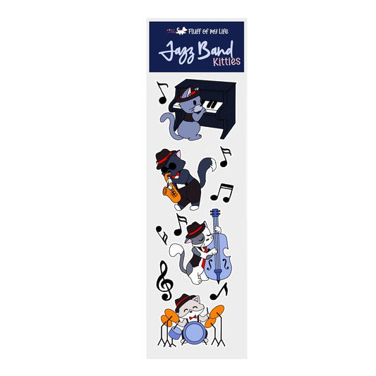 Sticker Sheet - Jazz Kitties (2&quot; x 7&quot;), Sticker Sheet, Decorative Stickers