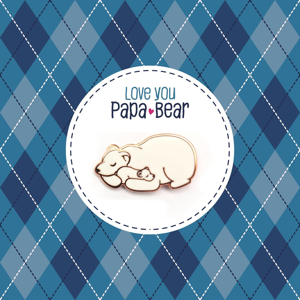 Papa Bear & Baby Bear, Sleeping Polar Bears 0.75&quot; - Small Enamel Pin, Pins,