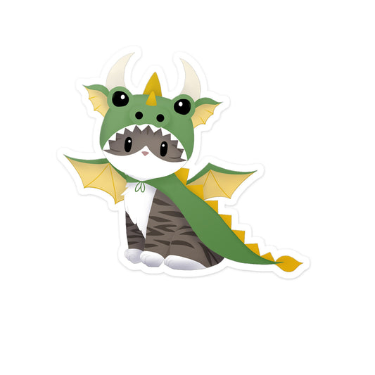 Kitty in Dragon Costume Vinyl Sticker, Jack the Dragon Kitty