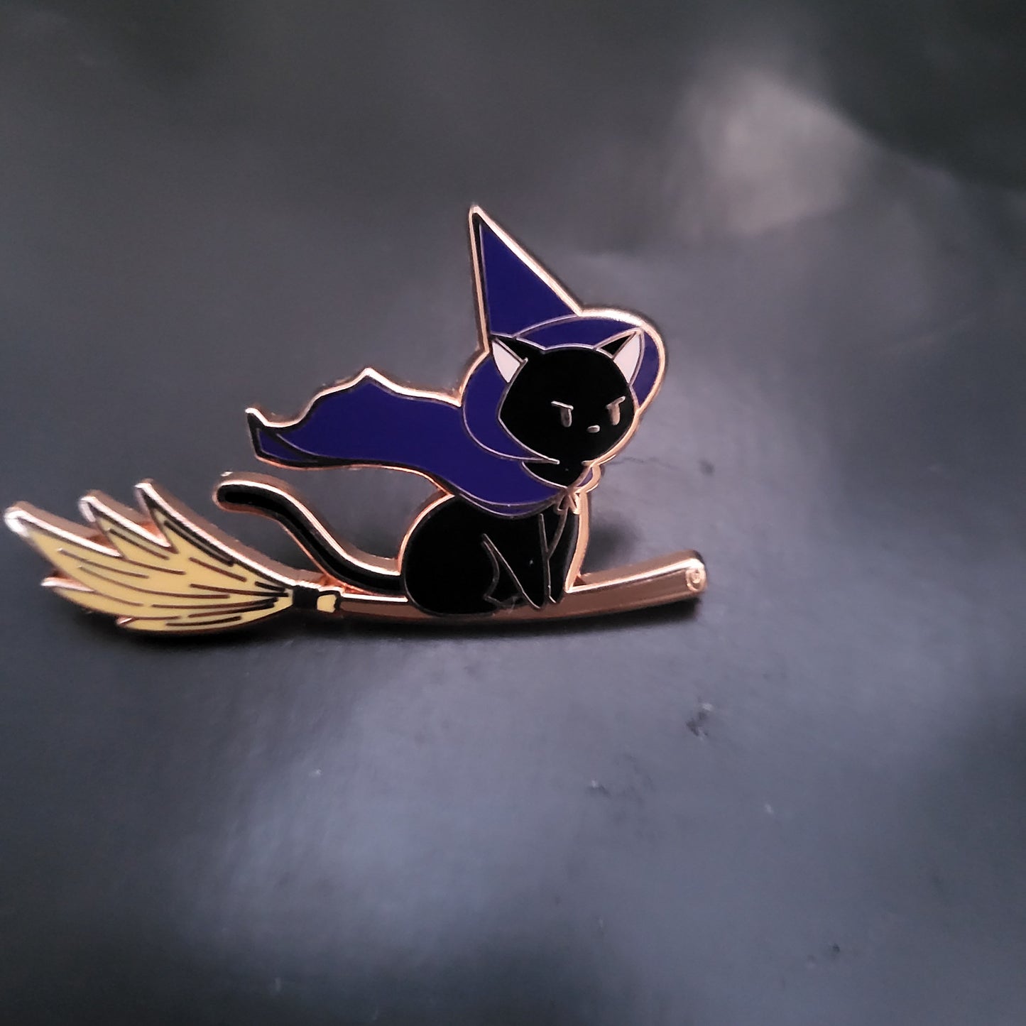 Flying Broomstick Witch Kitty Pin