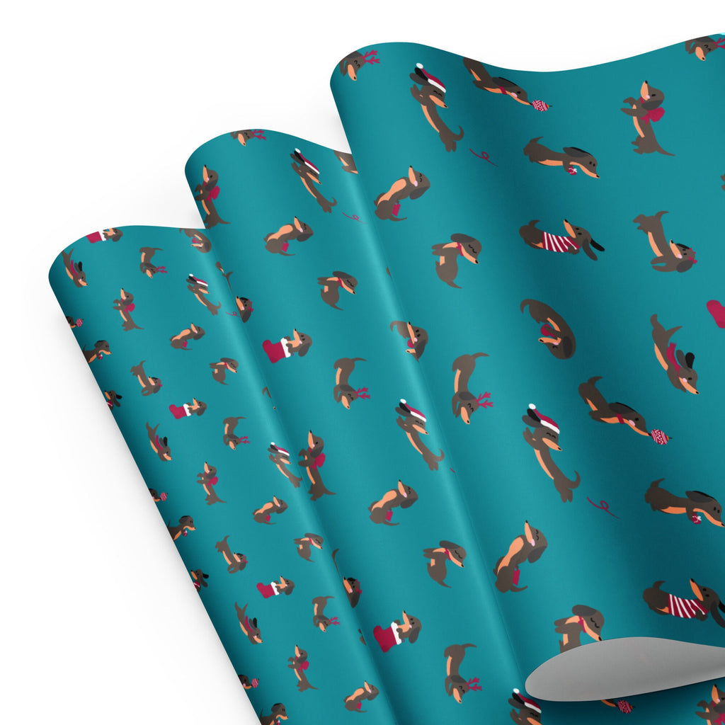 Christmas Dachshunds (Teal) Wrapping paper sheets