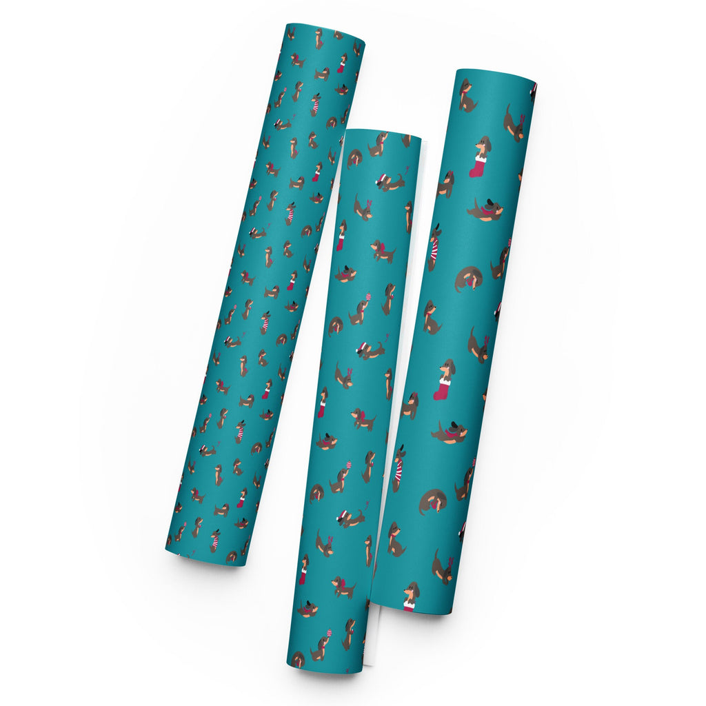 Christmas Dachshunds (Teal) Wrapping paper sheets