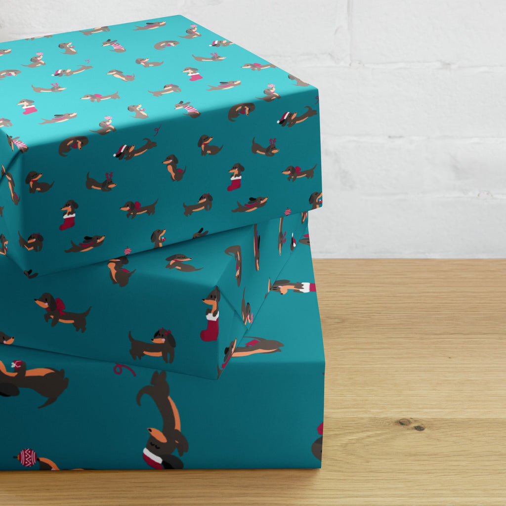 Christmas Dachshunds (Teal) Wrapping paper sheets