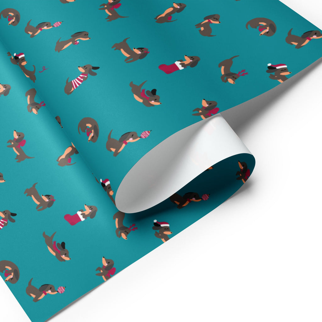 Christmas Dachshunds (Teal) Wrapping paper sheets