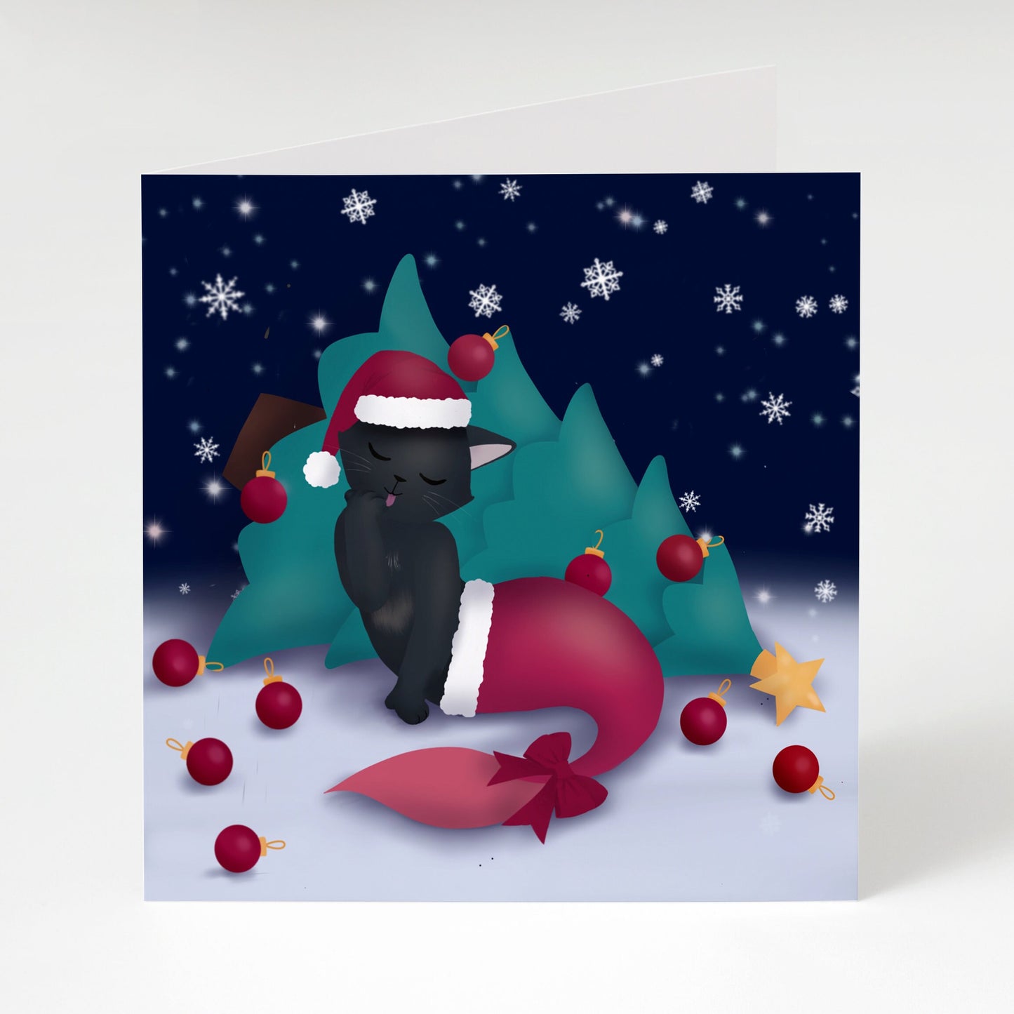 Christmas Greeting Card - Purrmaid Java