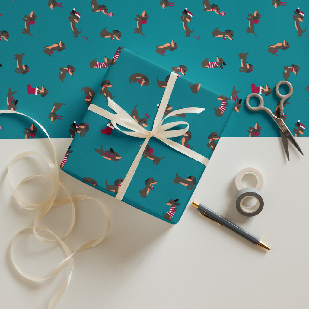 Christmas Dachshunds (Teal) Wrapping paper sheets