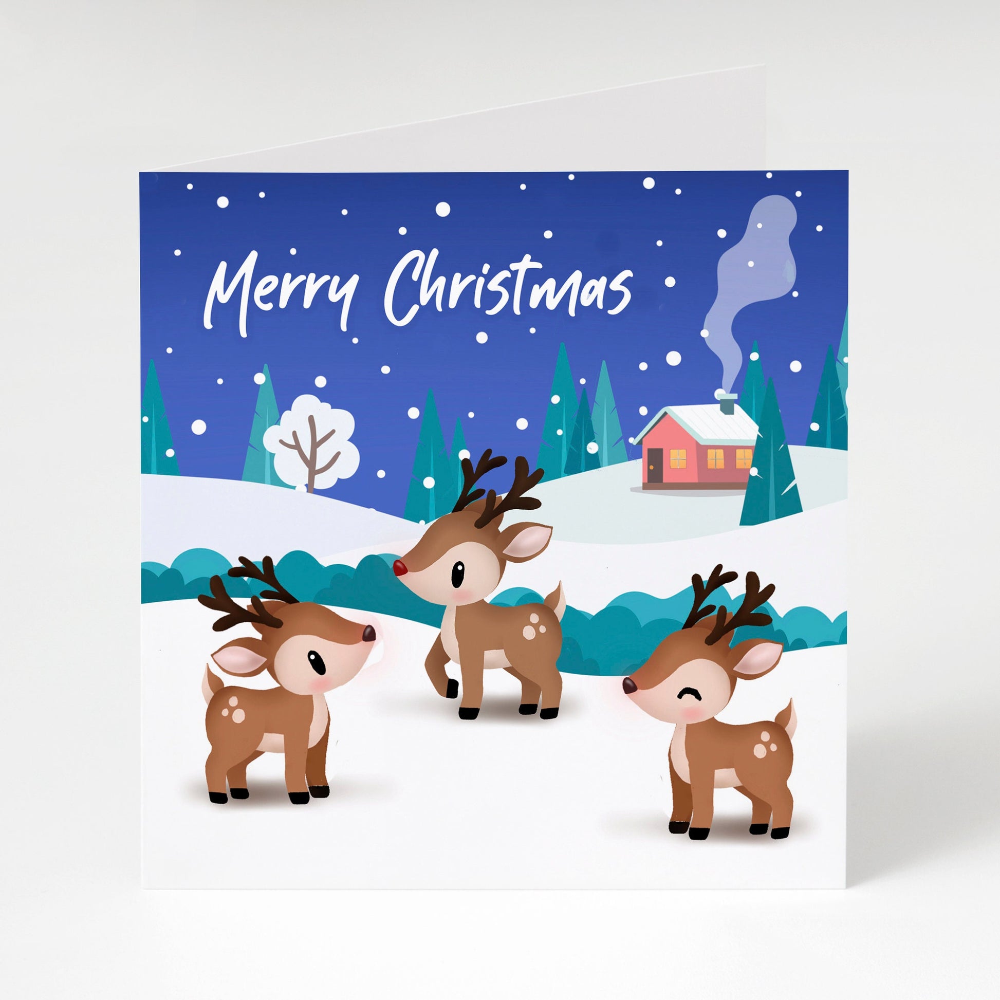 Holiday Greeting Card - Xmas Reindeers, Rudolph