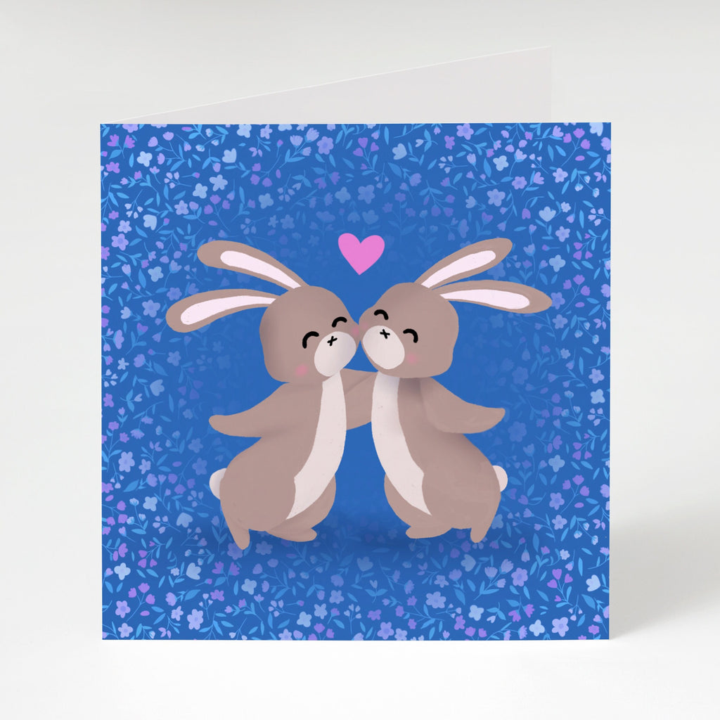 Bunny Love, Blue - Greeting Card