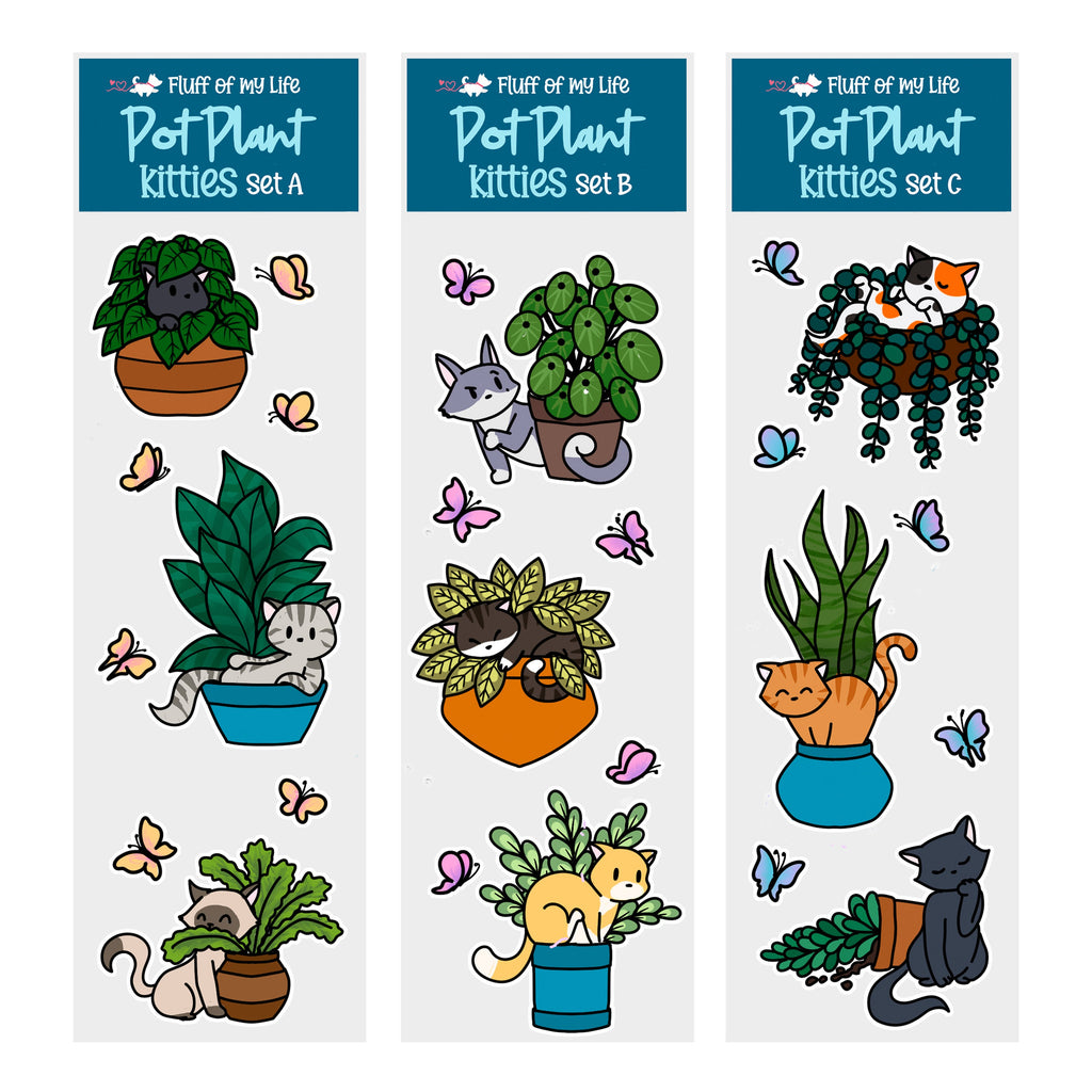 Sticker Sheet - Pot Plant Kitties, Set C