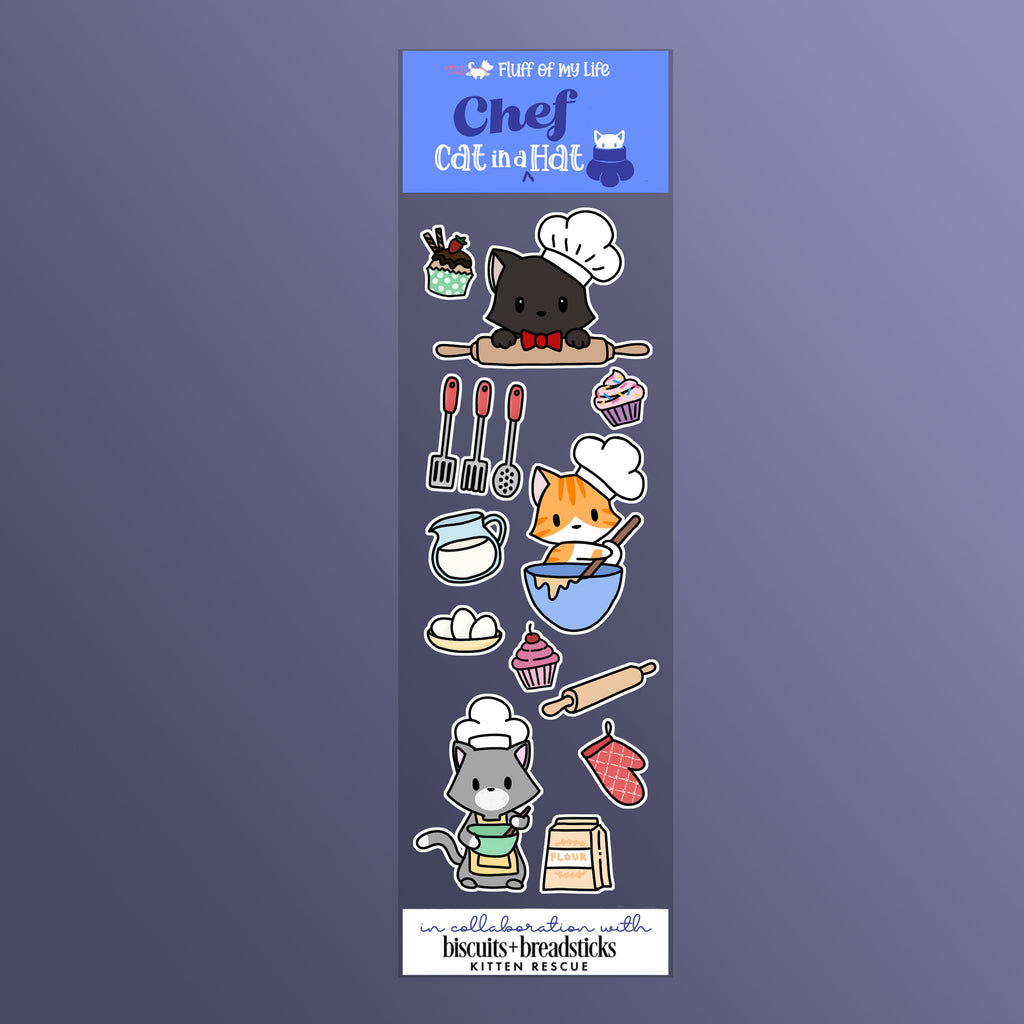 Sticker Sheet - Cat in a Chefs Hat (2" x 7")