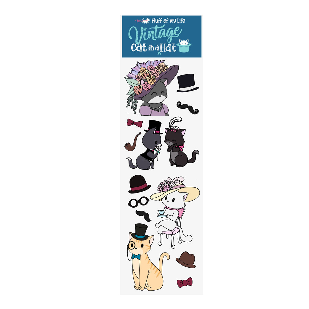 Sticker Sheets, Set of 4 - Cat in a Hat (2" x 7")