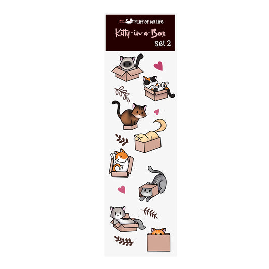 Sticker Sheet - Kitty-in-a-Box, Set 2 (2" x 7")